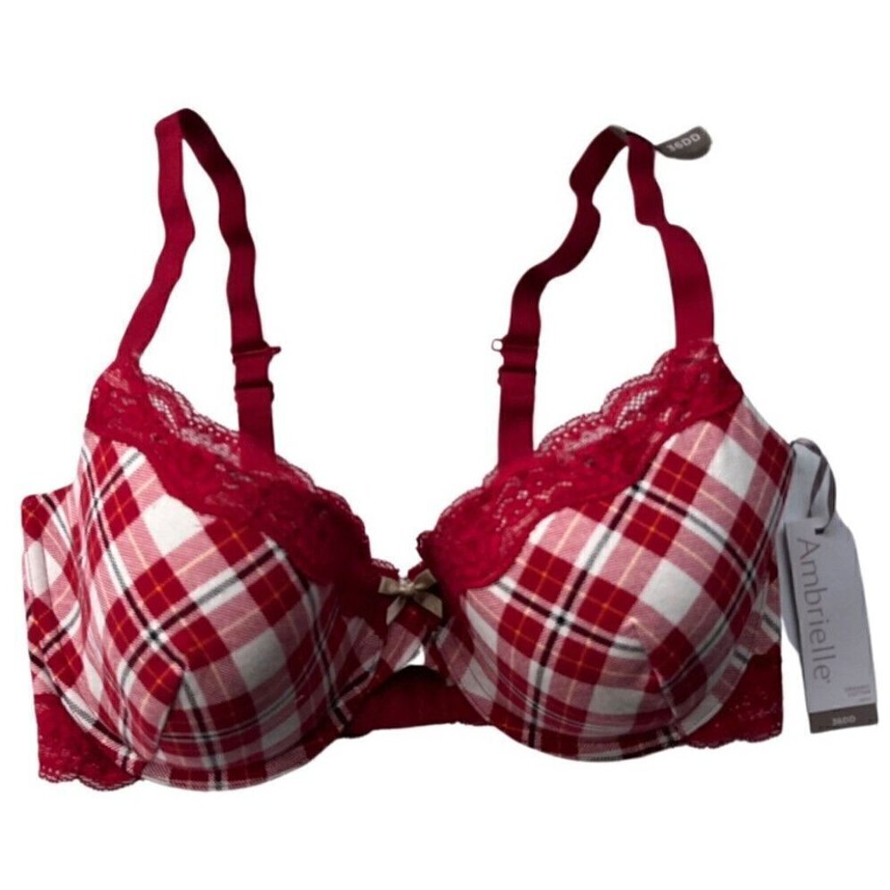 Ambrielle Organic Cotton Demi Classic Racerback Red Plaid Bra Size 38DD - Picture 8 of 11